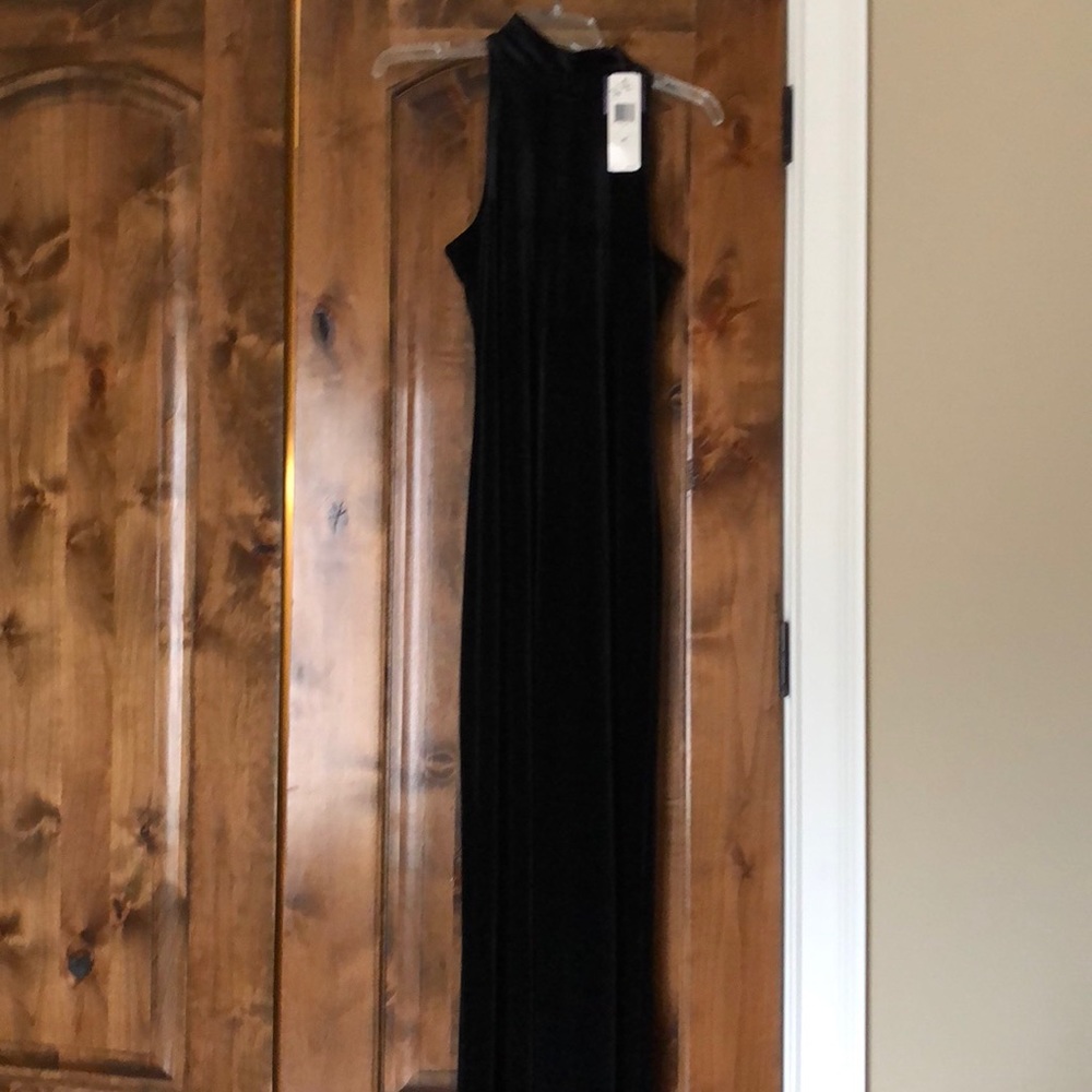 Black mock neck Velour maxi